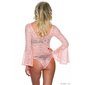 Sexy bodyshirt made of lace with trumpet sleeves pink