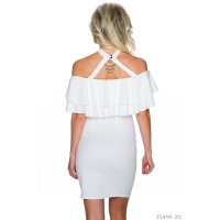 Elegant mini dress in Latino style with flounces creme-white