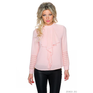 Elegant long-sleeved chiffon blouse with jabot collar pink