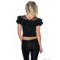 LADIES BELLY SHIRT IN LATINA STYLE WITH MESH AND FLOUNCES BLACK Onesize (UK 8,10,12)