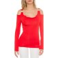 Elegantes Langarm-Shirt Longshirt Strass-Optik Rot Einheitsgröße (34,36,38)