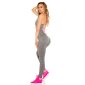 Trendy fitness workout jumpsuit jogging suit grey-fuchsia