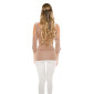 Sexy long-sleeved ladies shirt long shirt rhinestone look cappuccino UK 14 (L)