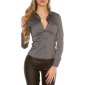 Elegant pinstriped slim-fit long-sleeved business blouse grey UK 14 (L)