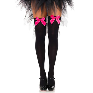 Opaque Leg Avenue nylon stockings with satin bow black/fuchsia