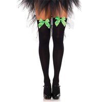 Opaque Leg Avenue nylon stockings with satin bow black-green