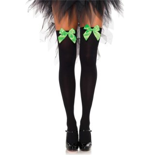 Opaque Leg Avenue nylon stockings with satin bow black/green Onesize
