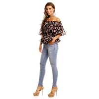Sweet chiffon shirt in Carmen style with floral pattern black