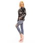 Long-sleeved chiffon blouse with flowers and frills black