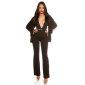 Sexy overall jumpsuit with XXL V-cut cleavage and cape black