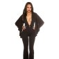 Sexy overall jumpsuit with XXL V-cut cleavage and cape black