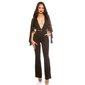 Sexy overall jumpsuit with XXL V-cut cleavage and cape black