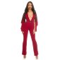 Sexy overall jumpsuit with XXL V-cut cleavage and cape wine-red