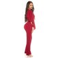 Sexy overall jumpsuit with XXL V-cut cleavage and cape wine-red