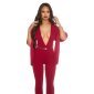 Sexy overall jumpsuit with XXL V-cut cleavage and cape wine-red