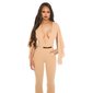 Sexy overall jumpsuit with XXL V-cut cleavage and cape beige UK 14 (L)
