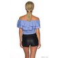 Bauchfreies Carmen-Top in Latina-Style zum Binden/Knoten Blau