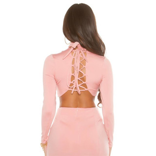 Sexy long-sleeved ladies crop shirt with lacing pink