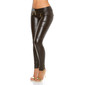 Sexy ladies leather look pants with zipper at leg wet look black