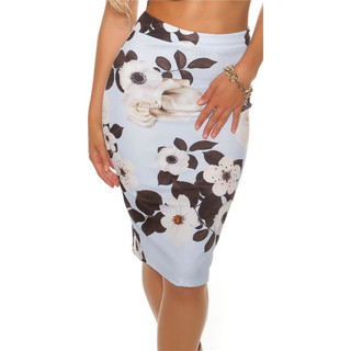 Elegant knee-length pencil skirt with floral pattern baby blue