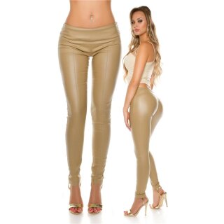 Sexy skinny leather look drainpipes treggings beige