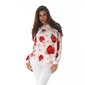 Elegante Langarm Bluse mit Blumen Rüschen und Spitze Weiß