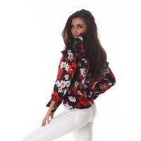 Elegant long-sleeved blouse with flowers frills and lace black