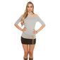 Elegant short-sleeved ladies shirt with choker collar grey