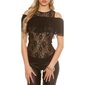 Sexy ladies cold shoulder lace shirt with flounces black