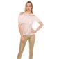 Sexy ladies cold shoulder lace shirt with flounces salmon