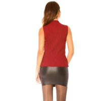 Elegant rib-knitted ladies slipover with stand-up collar...