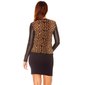 Ladies long-sleeved shirt with wet look inset leopard brown/black UK 12/14 (M/L)