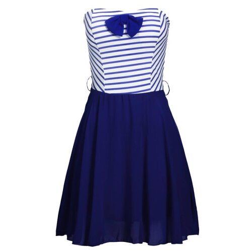 Strapless A-line mini dress with chiffon and stripes navy-white