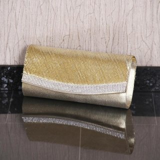 Noble glamour satin clutch bag with rhinestones gold