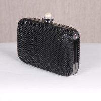 Noble luxury glamour rhinestone clutch bag with chain strap black