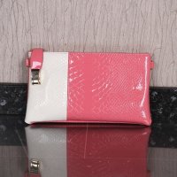 Elegant small clutch bag in croc look apricot/white
