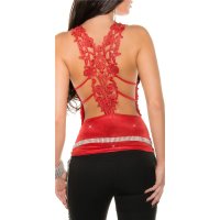 Sexy party strappy top with embroidery and glitter red