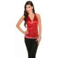 Sexy Party Träger-Top mit edler Stickerei und Glitzer Rot