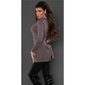 Precious fine-knitted ladies long sweater with fine lace cappuccino