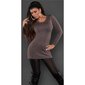 Precious fine-knitted ladies long sweater with fine lace cappuccino