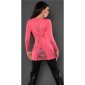 Edler Damen Feinstrick Longpullover mit feiner Spitze Coral