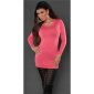 Edler Damen Feinstrick Longpullover mit feiner Spitze Coral