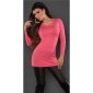 Edler Damen Feinstrick Longpullover mit feiner Spitze Coral
