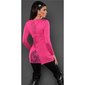 Precious fine-knitted ladies long sweater with fine lace fuchsia
