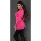 Precious fine-knitted ladies long sweater with fine lace fuchsia