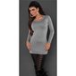 Precious fine-knitted ladies long sweater with fine lace grey