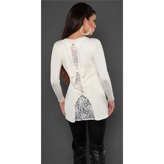 Precious fine-knitted ladies long sweater with fine lace creme-white Onesize (UK 8,10,12)