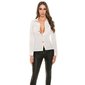 Sexy long-sleeved chiffon blouse with imitation leather white