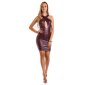 Womens club minidress wet look with cross over front wine-red