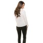 Sexy long-sleeved chiffon blouse with imitation leather white UK 10 (S)
